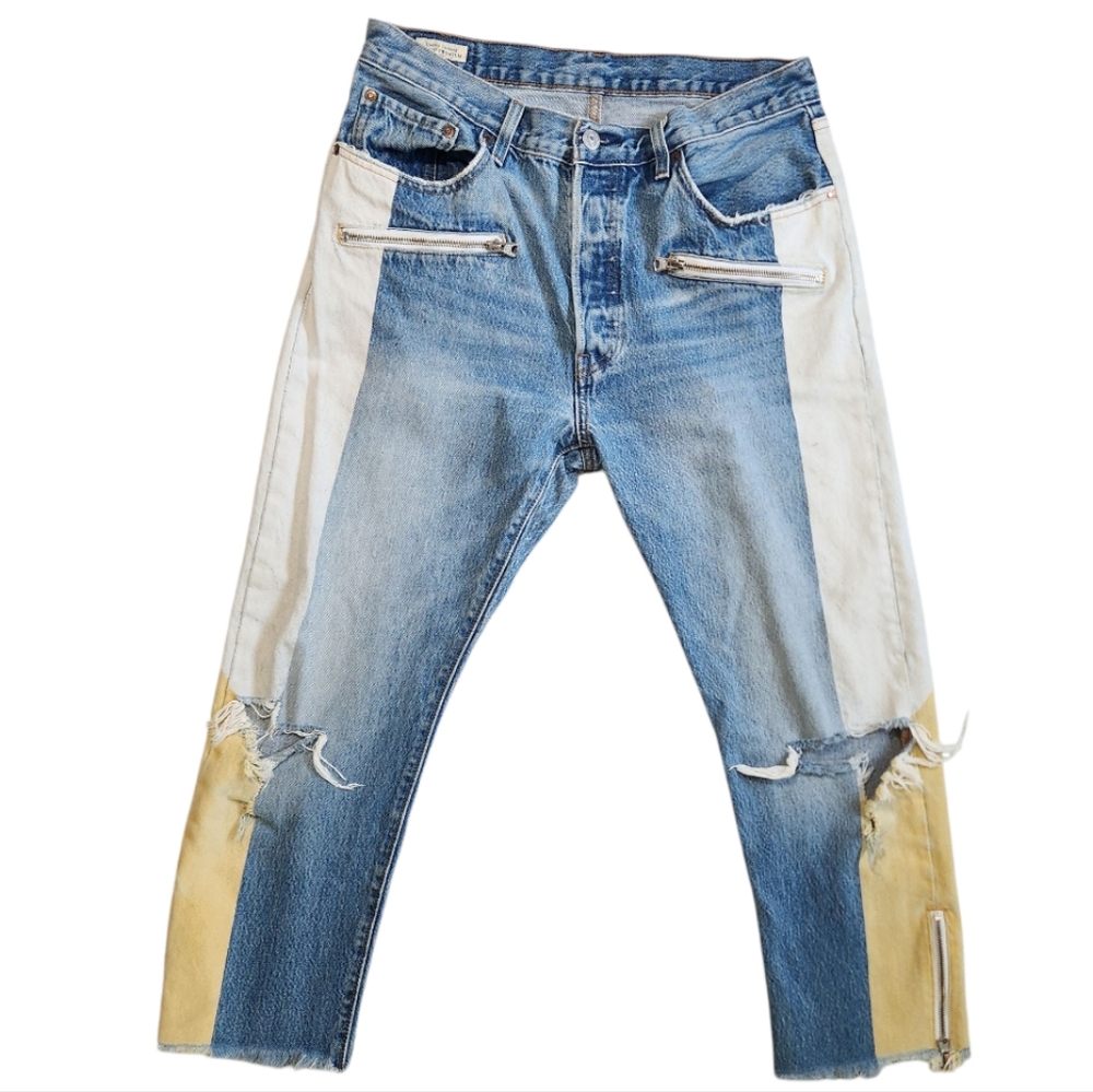 Levi's 501 Blue and White Zipper Ankle Denim Jeans 31 ×26